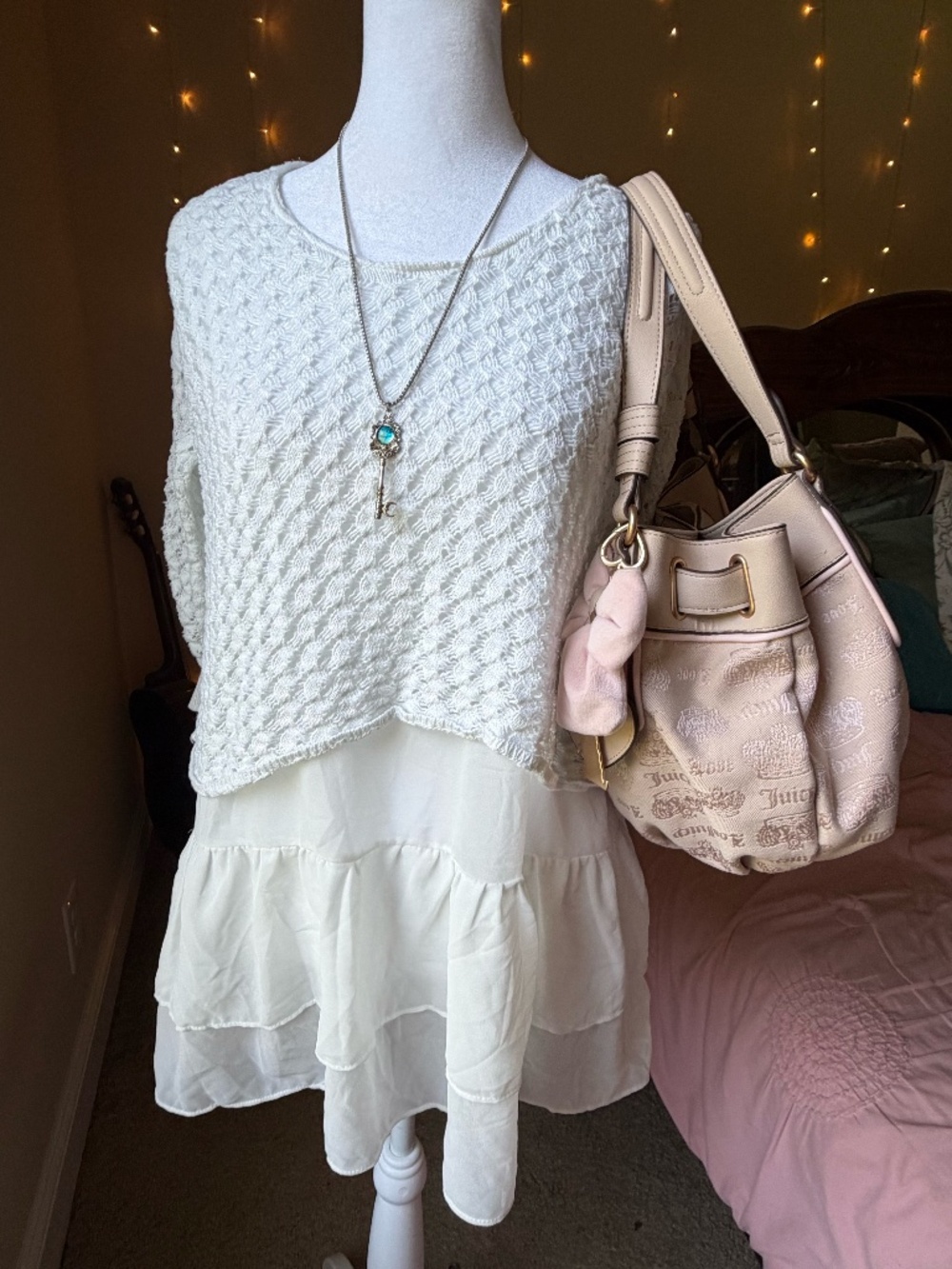 Layered tunic crochet/knit sweater overlay
